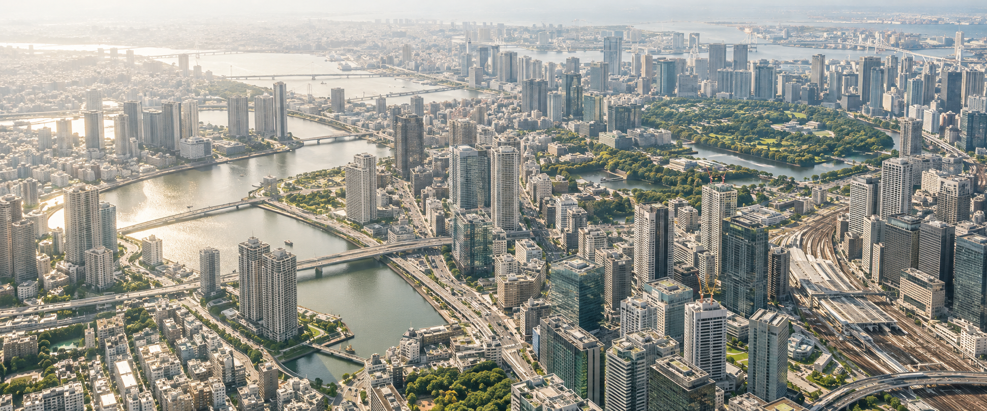 都市部の街並みと交通網を俯瞰した地図イメージ